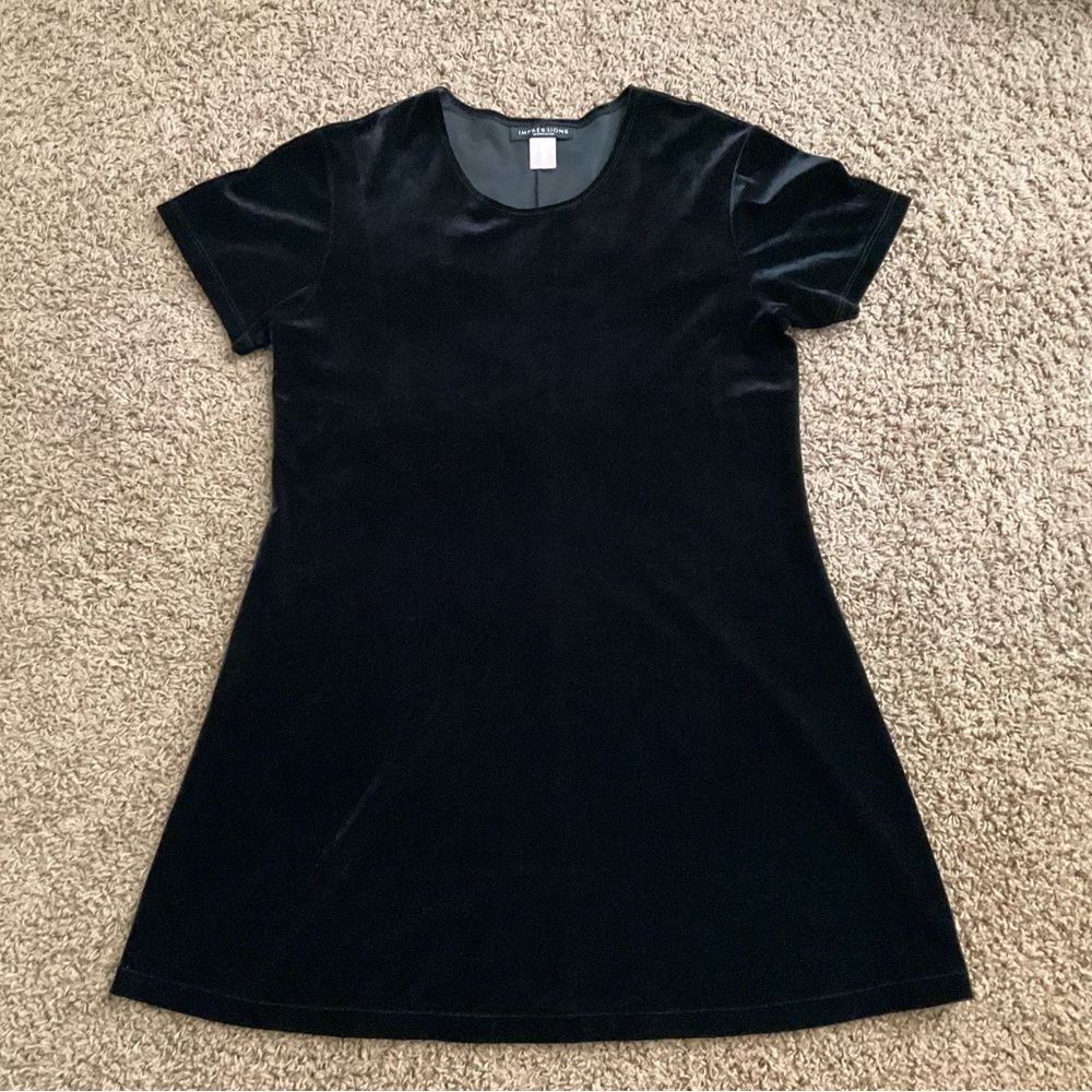 Black (faux) Velvet Mini Dress, Women’s Large, Y2K